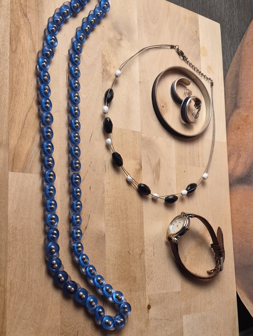 Timex Blue Beaded Double Strand Necklace with Silver Accents